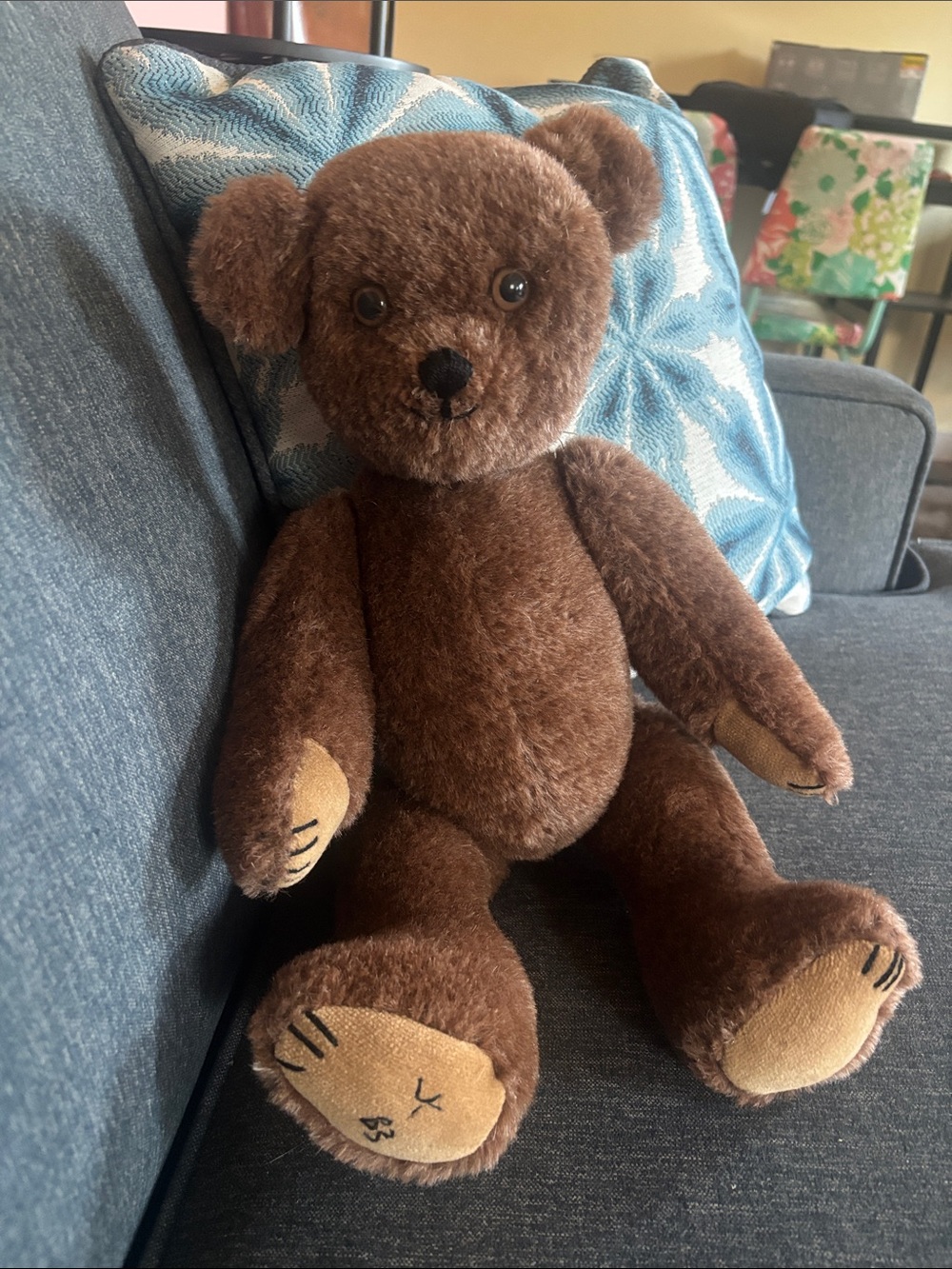 Vintage Brown Plush Teddy Bear  Stuffed Animal - Kids Toy 1983